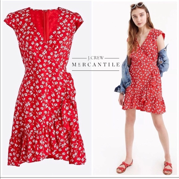 J. Crew Dresses | Jcrew Red Floral Faux 